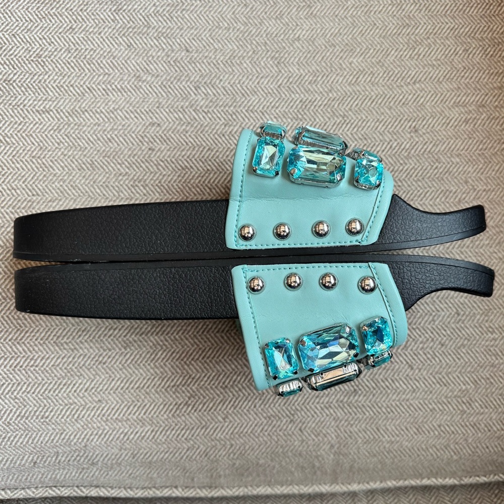 Botkier “Freda” Seafoam Rhinestone Slide Sandals - Size 39/8 - Picture 9 of 15